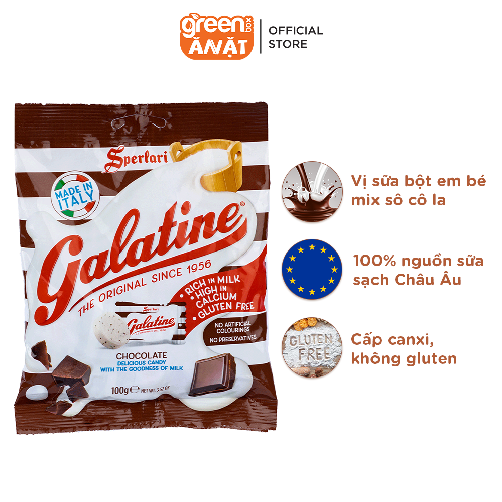 Kẹo sữa nguyên chất viên nén vị sô cô la Galatine Ý 100g