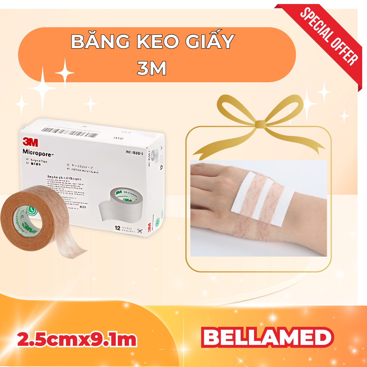 Tách lẻ Băng keo Micropore dán định hình sau phẫu thuật 3M Micropore 1533-1 2.5cm x 9.1m màu da