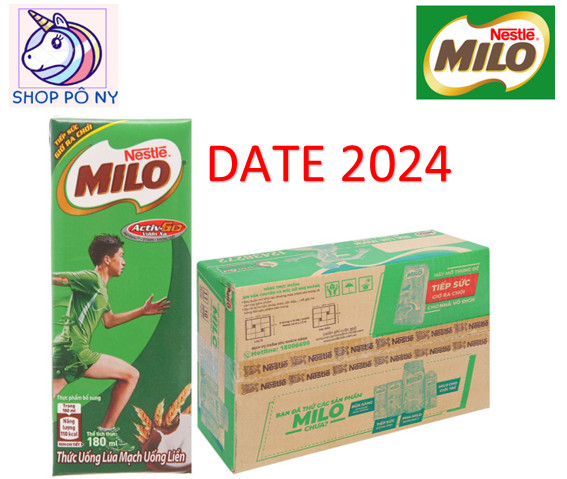 Thùng 48 hộp sữa milo lúa mạch 180 ml. date 9/2024