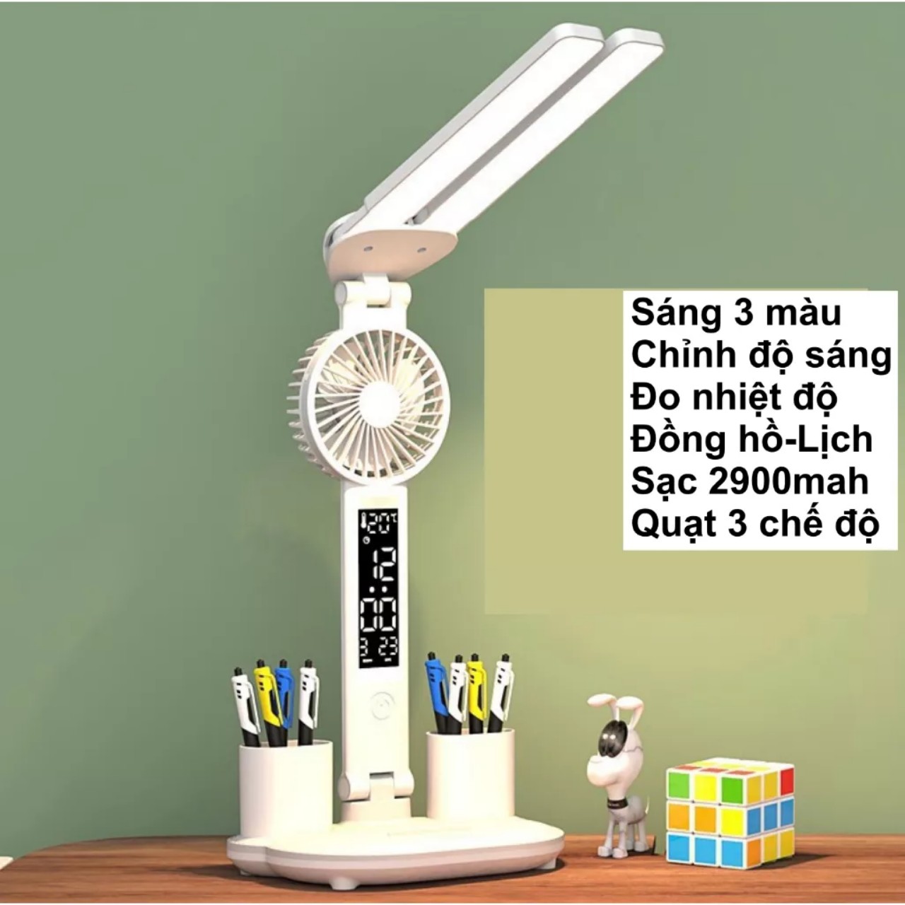 Đèn học kẹp để bàn tích điện chống cận 3 chế độ đèn LED gấp gọn tiện lợi