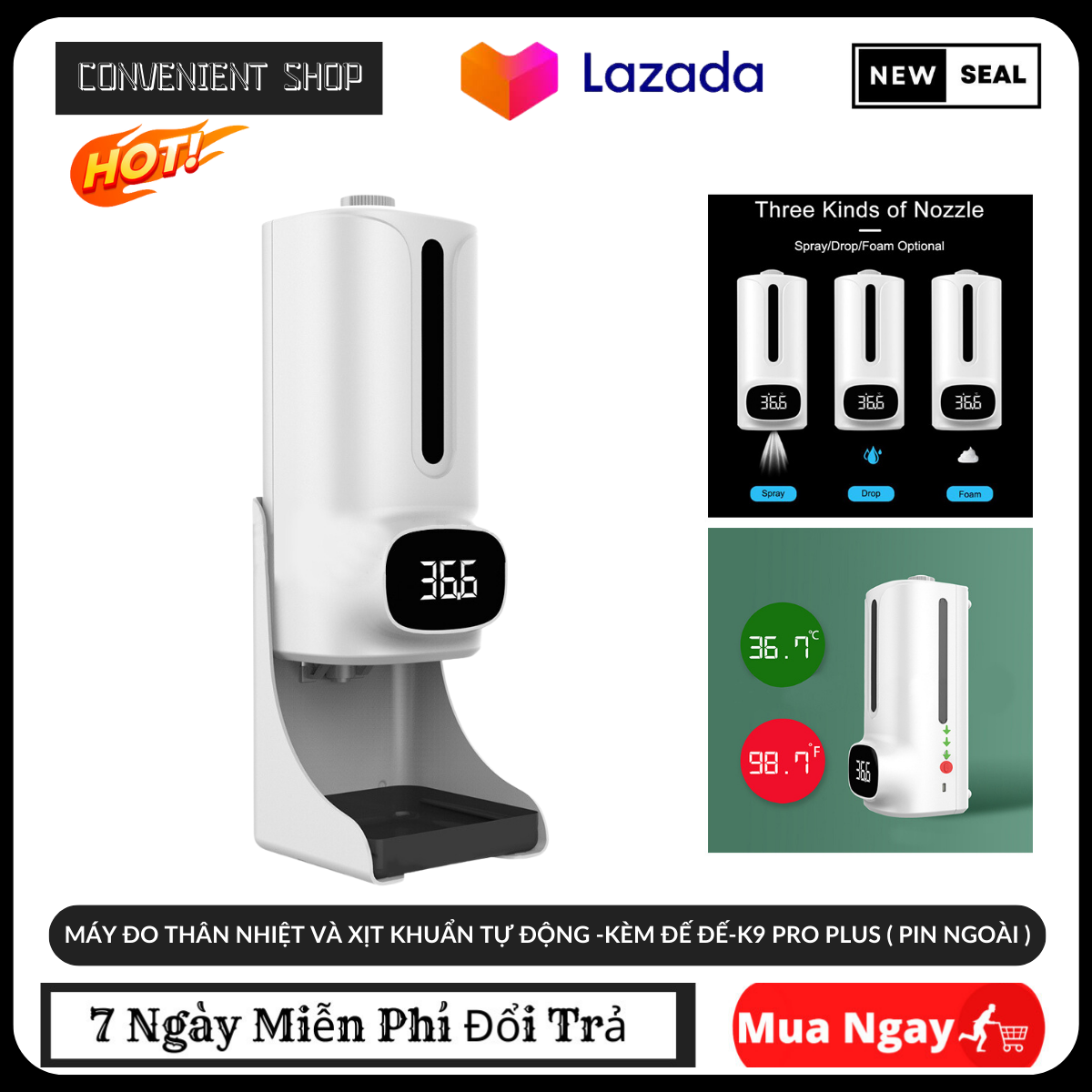 Nhiệt kế hồng ngoại , MÁY ĐO THÂN NHIỆT VÀ XỊT KHUẨN TỰ ĐỘNG -KÈM ĐẾ ĐẾ-K9 PRO PLUS - Máy đo thân nhiệt, Tự động đo thân nhiệt, tự động xịt khuẩn . Bảo hành uy tín