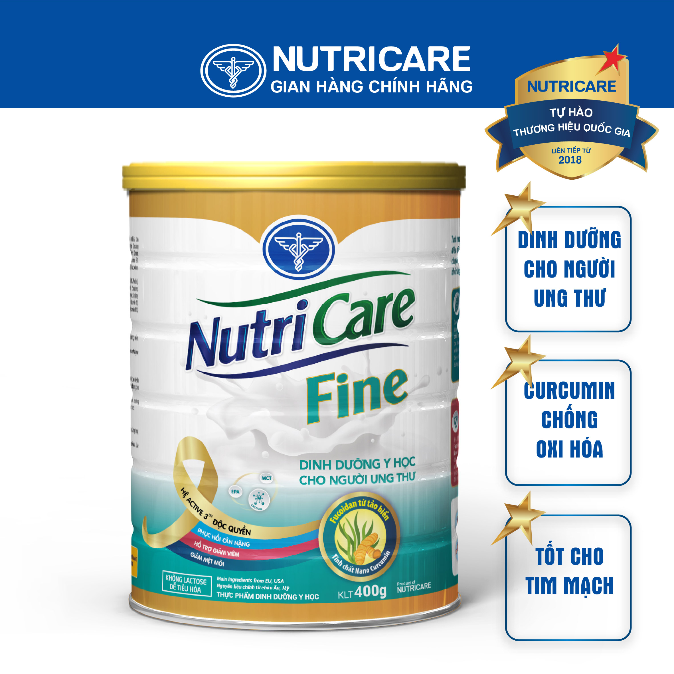 Sữa bột nutricare fine tăng cường sức đề kháng ăn ngon miệng giảm táo bón hỗ trợ người ung thư giảm tác hại hoá xạ trị