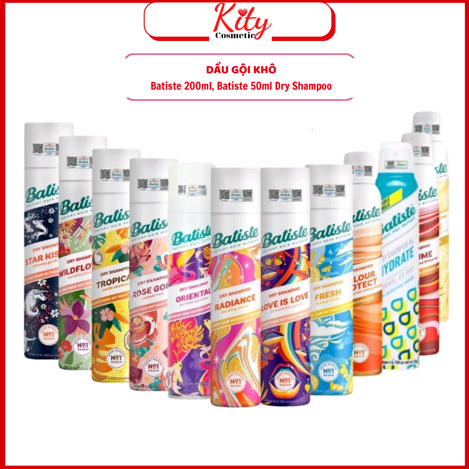 Dầu gội khô batiste 200ml, batiste 50ml dry shampoo gội khô anh chính hãng 100% kity cosmetic