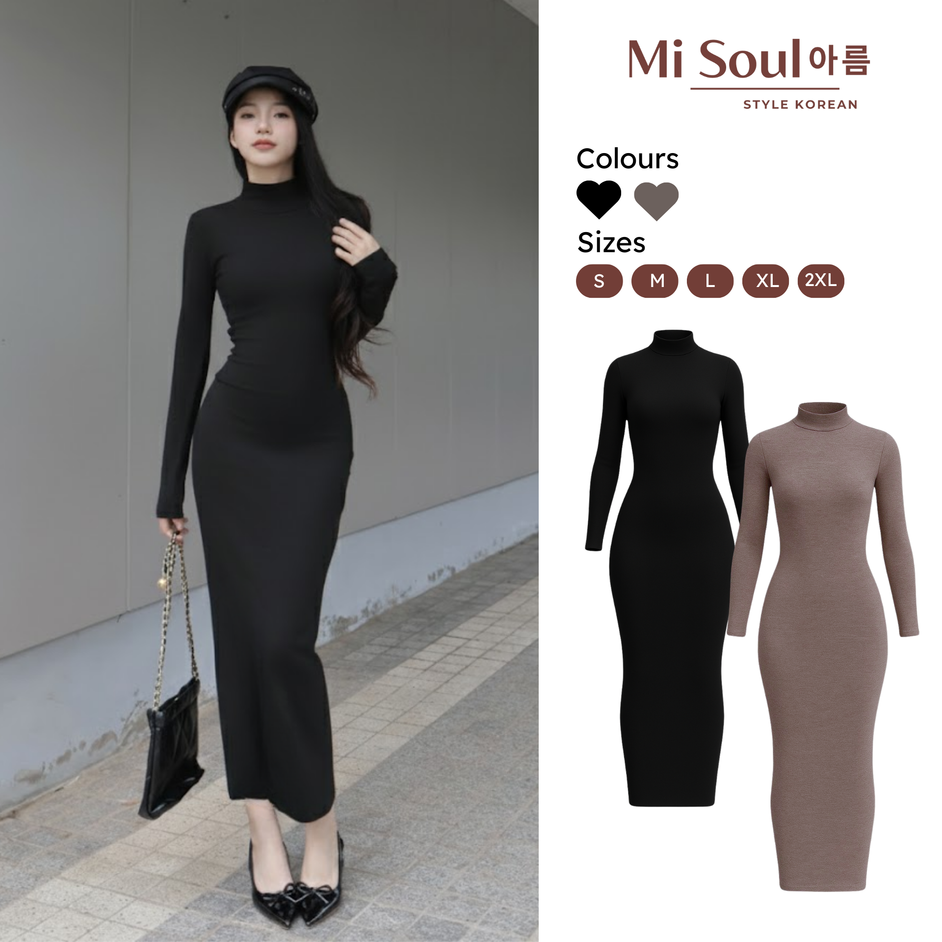 Váy Len Ôm Dáng Dài Xẻ Phía Sau Không Xẻ Cổ 3 Phân Cổ Tròn Chất Len Lông Thỏ Misoul Váy Maxi Mùa Đông Ôm Body 360