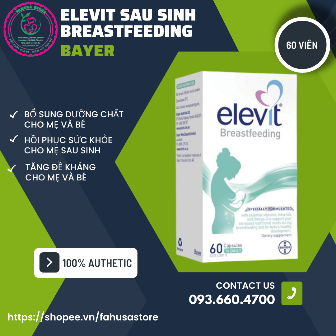 Elevit sau sinh breastfeeding của úc, 60 viên date 2025