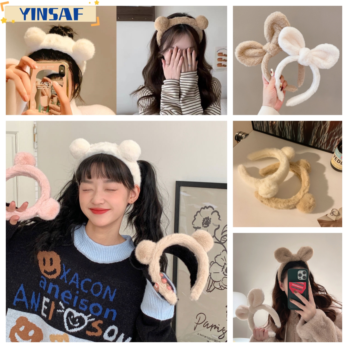 🌸băng đô cài tóc tai gấu bằng lông nhung trắng dễ thương xinh xắn cho nữ 2023 yinsaf🌸