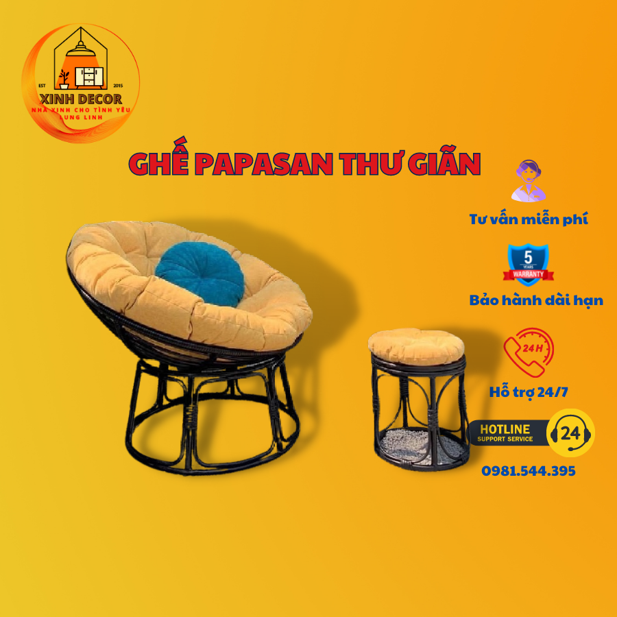 Ghế thư giãn, ghế papasan xoay - ghế lười decor thư giãn trong nhà hoặc ban công ngoài trời đệm êm, khung sắt chắc chắn, bảo hành lâu dài .