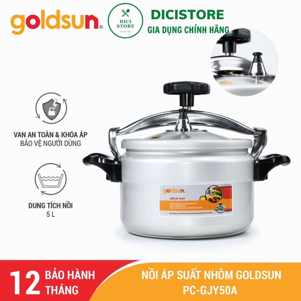 Nồi hầm nhôm -Nồi áp suất gas - Nồi áp suất nhôm Goldsun dung tích 5L, PC-GJY50A, bảo hành 12 tháng -DiciStore