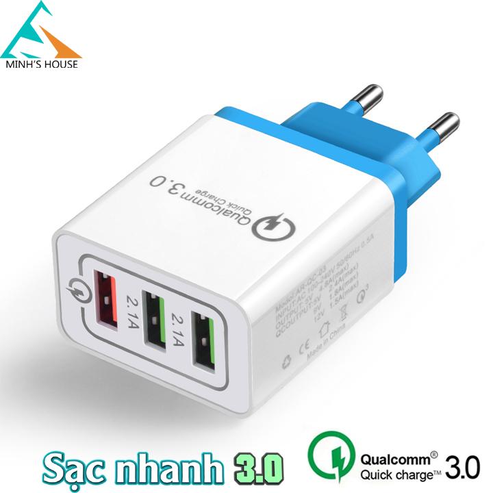 Củ sạc nhanh 3 cổng quickcharge 3.0 minh house