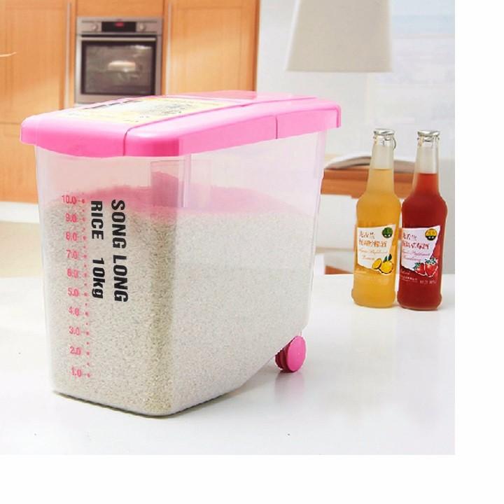 Thùng đựng gạo song long 10kg có bánh xe di chuyển chống sốc