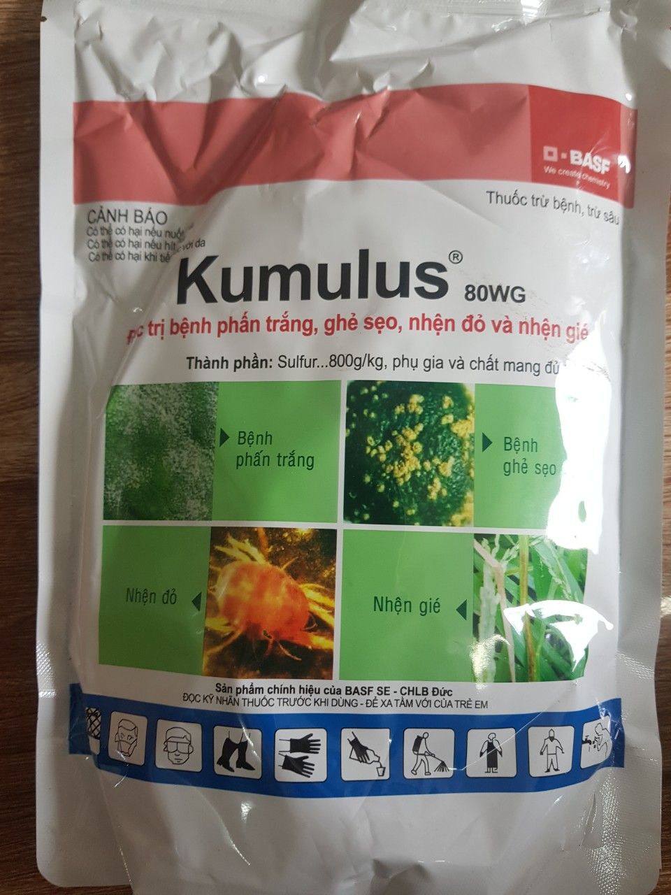 thuốc trừ bệnh, trừ sâu KUMULUS 80WG: trừ bệnh phấn trắng; ghẻ sẹo; nấm cóc; nấm sung trên hoa cúc; trừ nhện đỏ nhện gié (gói 1kg)