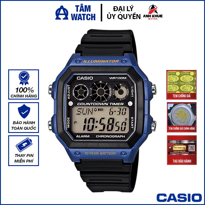 Đồng hồ nam dây nhựa casio standard chính hãng anh khuê ae-1300wh-2avdf
