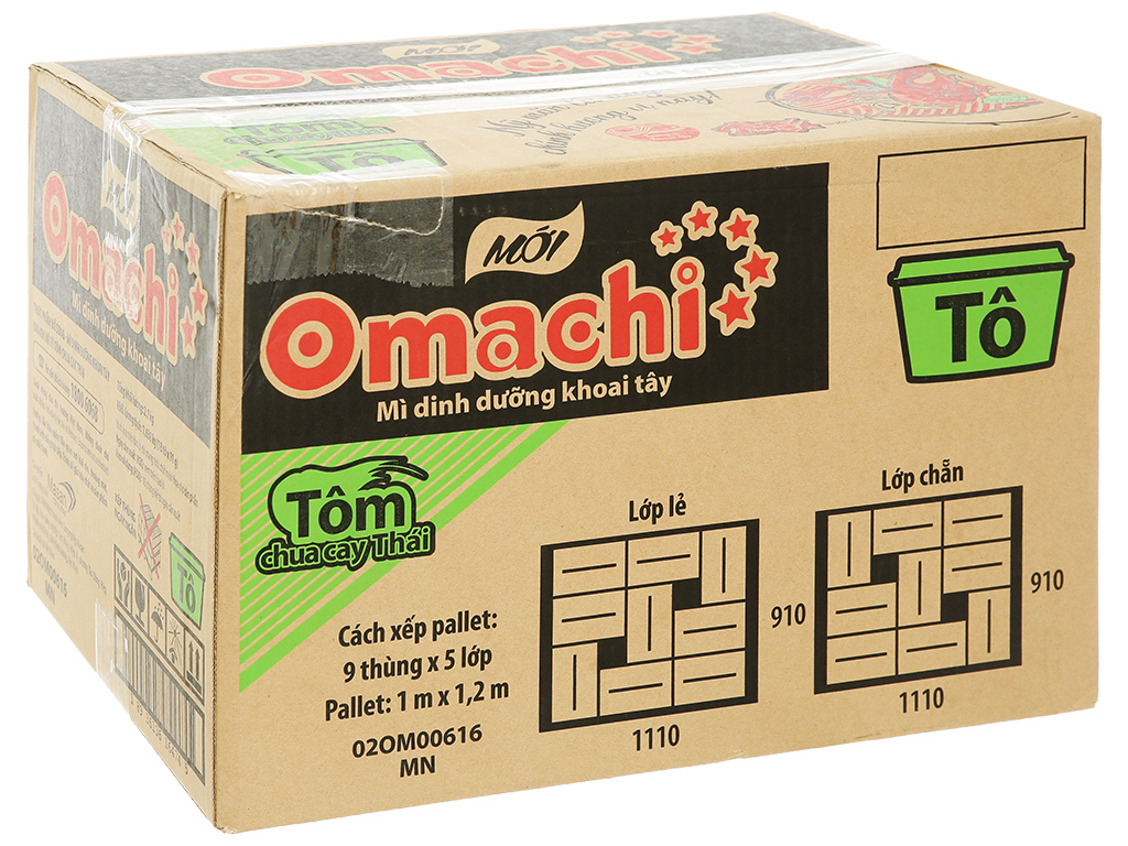 Thùng 18 tô mì khoai tây Omachi tôm chua cay Thái 91g