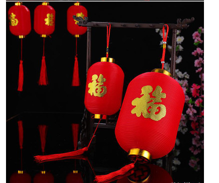 Dài 5 mét 12 lồng đèn màu đỏ may mắn xài điện in chữ phúc treo tết 2022 red chinese lantern