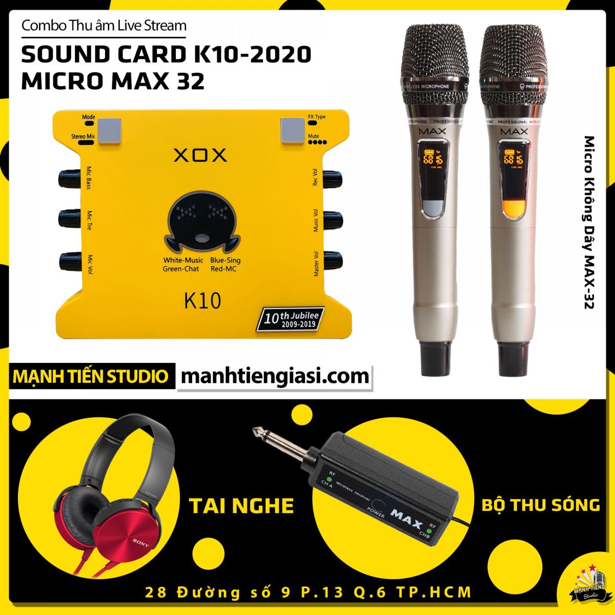 Combo thu âm livestream karaoke Micro đa năng Max 32 Sound card XOX K10 Jubilee