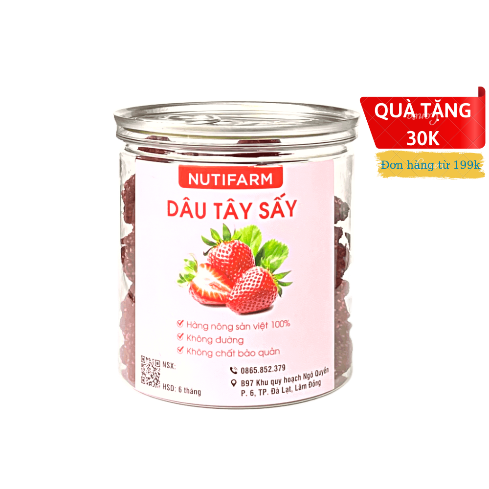 Dâu tây sấy dẻo NutiFarm 400gr, dâu tây sấy khô không đường đặc sản đà lạt