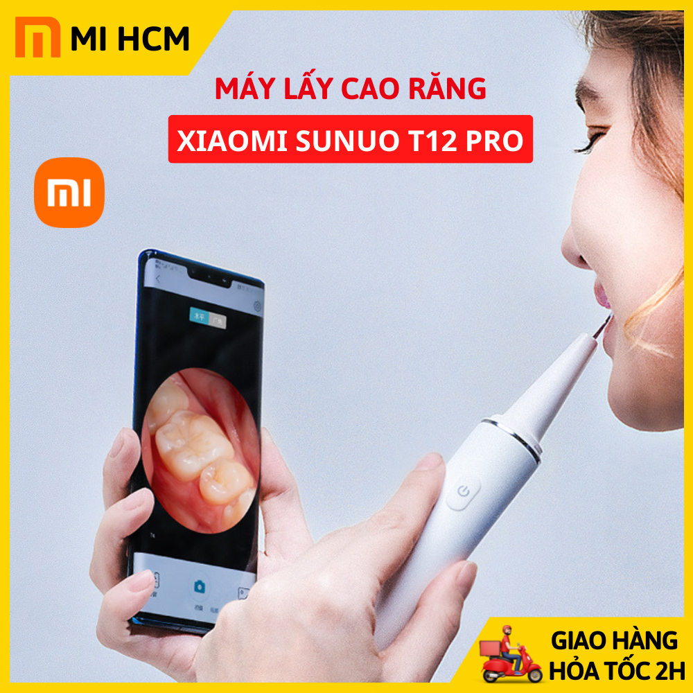 Máy lấy cao răng tại nhà xiaomi sunuo t12 pro, tích hợp đèn kèm camera kết nối xem hình ảnh trực tiếp trên điện thoạị, máy lấy vôi răng xiaomi