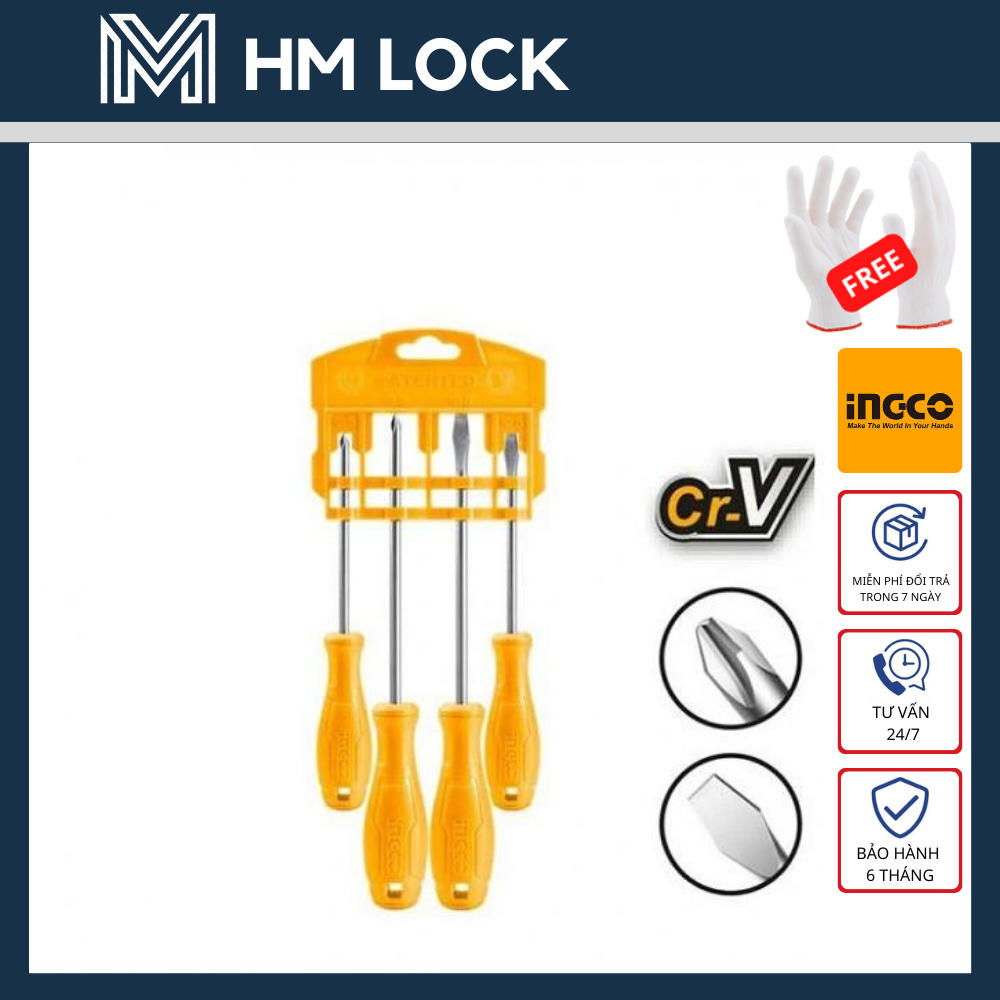 Bộ tuốc nơ vít 4 chi tiết ingco - hàng chính hãng - hksd0458 - hm lock