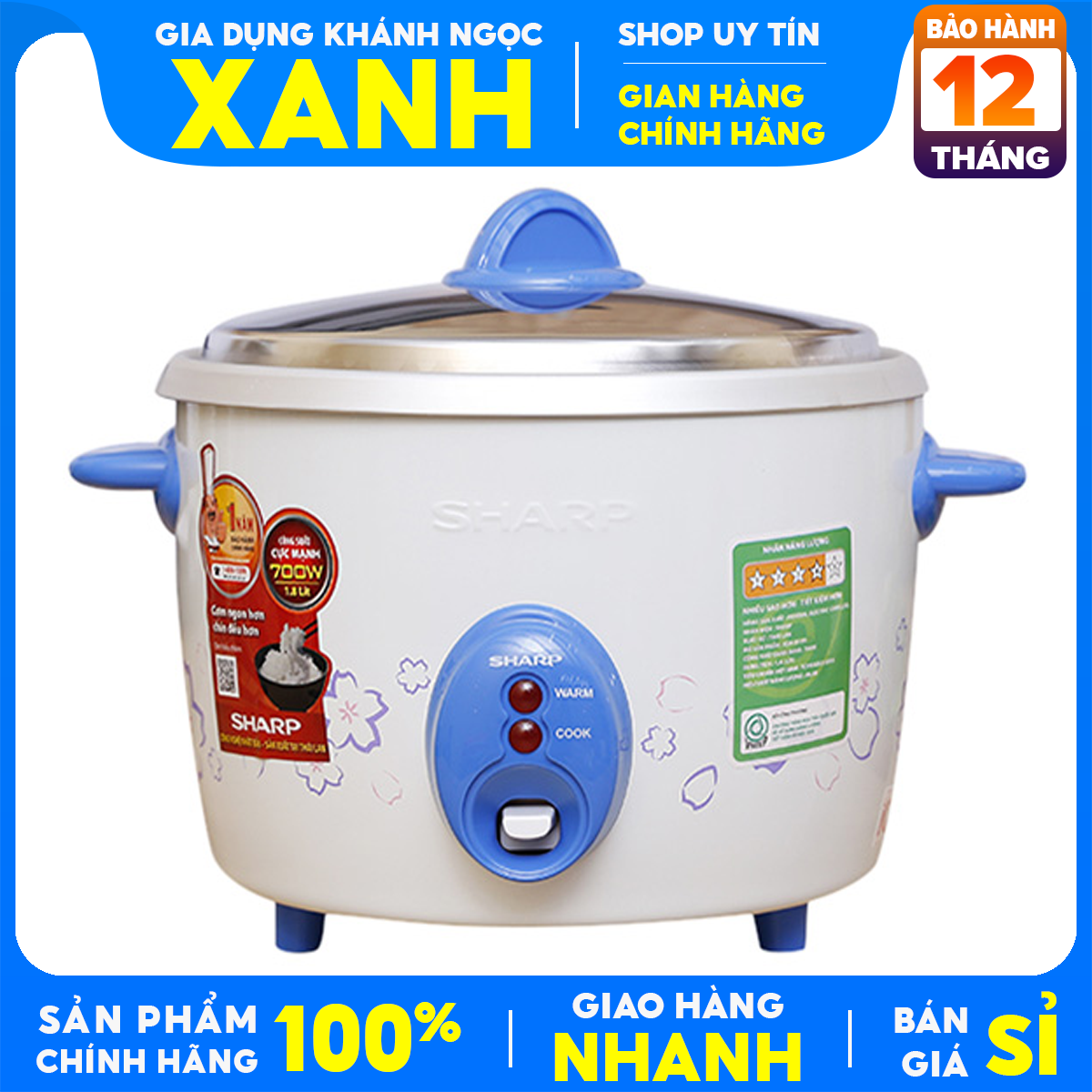 Nồi cơm điện Sharp 1.8 lít KSH-D19V Hàng trưng bày 99% Lòng nồi bằng hợp kim nhôm, Dung tích 1.8 lít cho gia đình 4 - 6 thành viên Bảo Hành 12 Tháng
