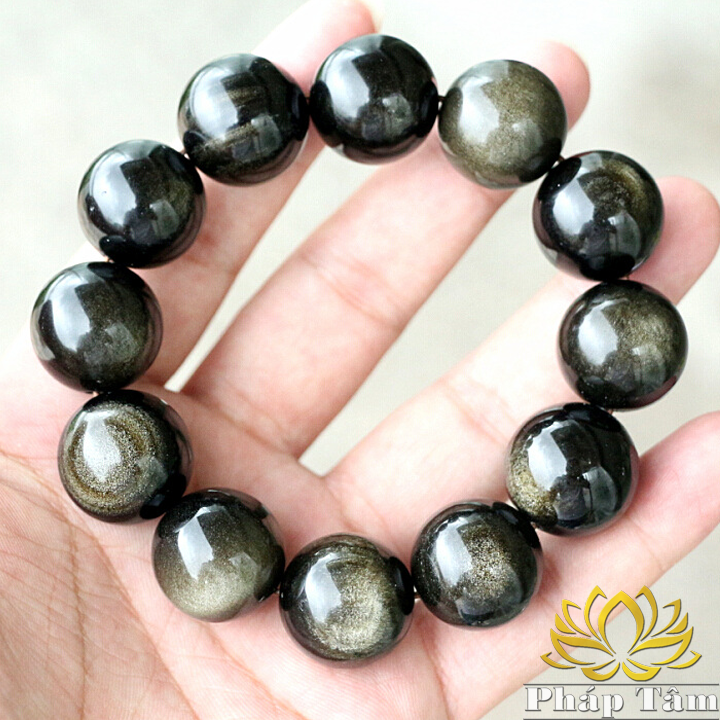 [HOÀN TIỀN MAX 6%] Vòng Tay Phong Thủy Đá Núi Lửa Obsidian Vàng Đen Cao Cấp Bản Hạt Tròn - Pháp Tâm