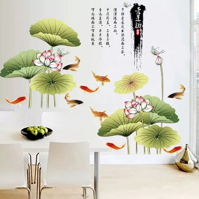 Decal dán tường: hồ sen cá vàng dc226