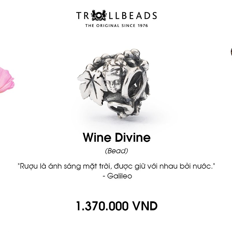 Trollbeads bead bạc cao cấp wine divine bead