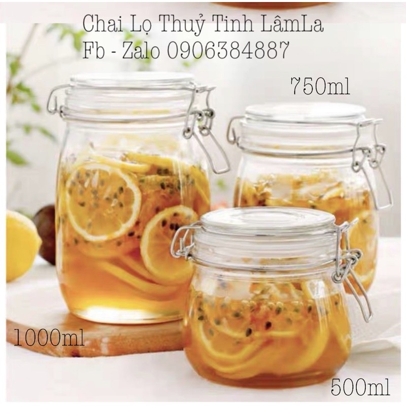 [HCM]Hũ Thuỷ Tinh Tròn Nắp Cài Khoá 500ml 750ml 1000ml 1500ml | Lọ Thuỷ Tinh Đựng Gia Vị  Thực Phẩm