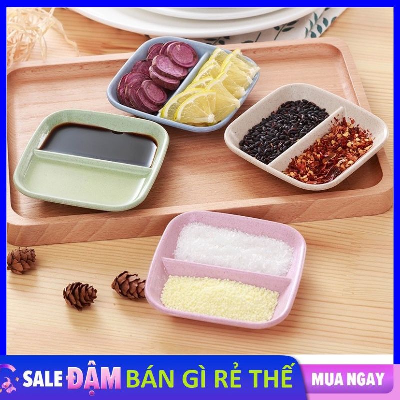 Đĩa đựng gia vị 2 ngăn chất liệu lúa mạch - chén bát nhỏ đựng nước mắm, nước chấm, xì dầu để bàn ăn lúa mạch - khay đựng gia vị 1 ngăn/2 ngăn tiện lợi