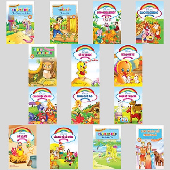 Nguyetlinhbook - Combo 20 Truyện Song ngữ Ngụ ngôn Aesop - Truyện kể mầm non.