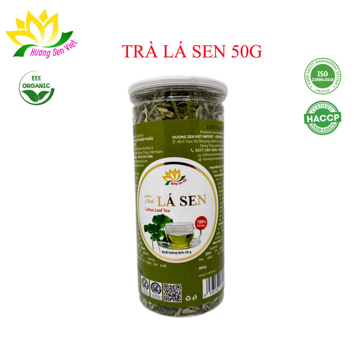 Trà lá sen hũ 50g - cty hương sen việt