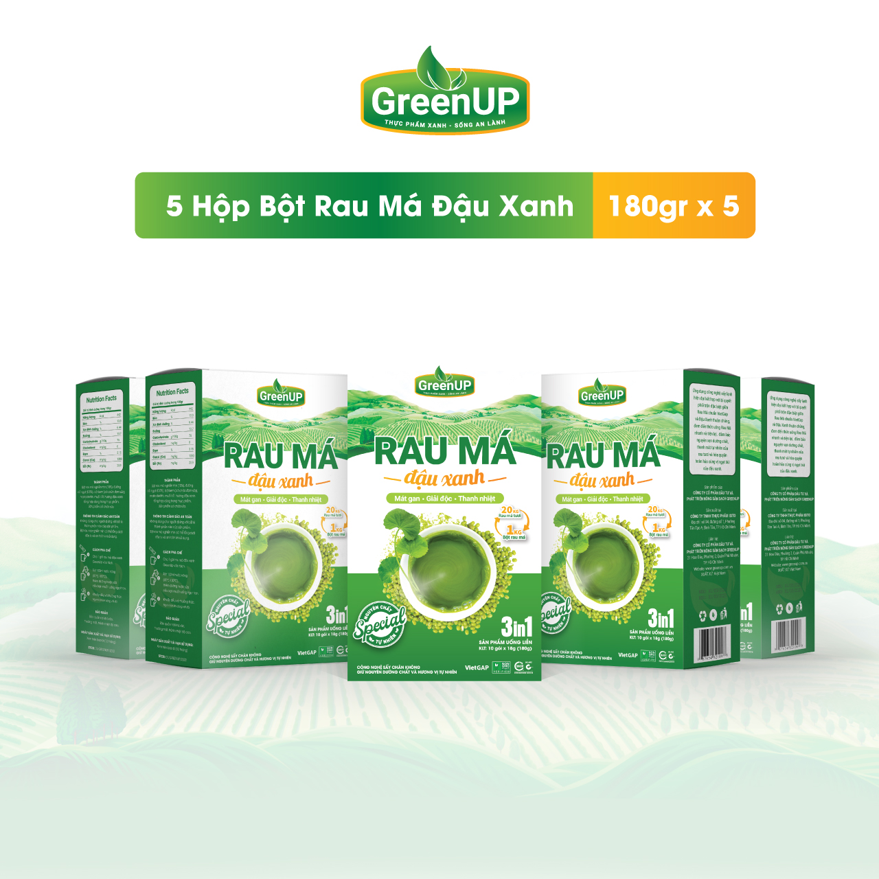 Combo 5 hộp bột rau má đậu xanh greenup - rau má uống liền- cải thiện làn da tươi trẻ- rmdxh03