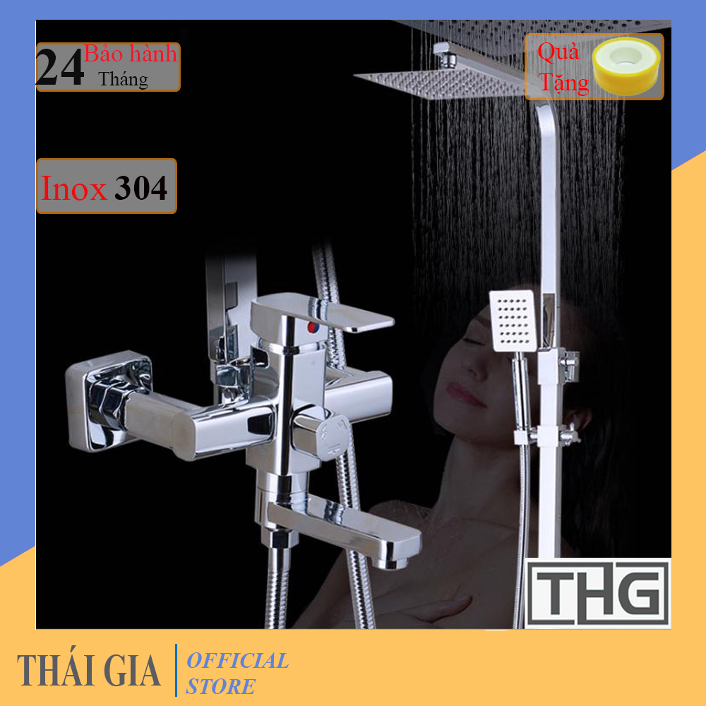 Bộ Sen Cây Tắm Đứng Nóng Lạnh Vuông Inox Mờ  Sus 304 TG086 cao cấp chống bám vân tay-Bảo Hành 2 năm