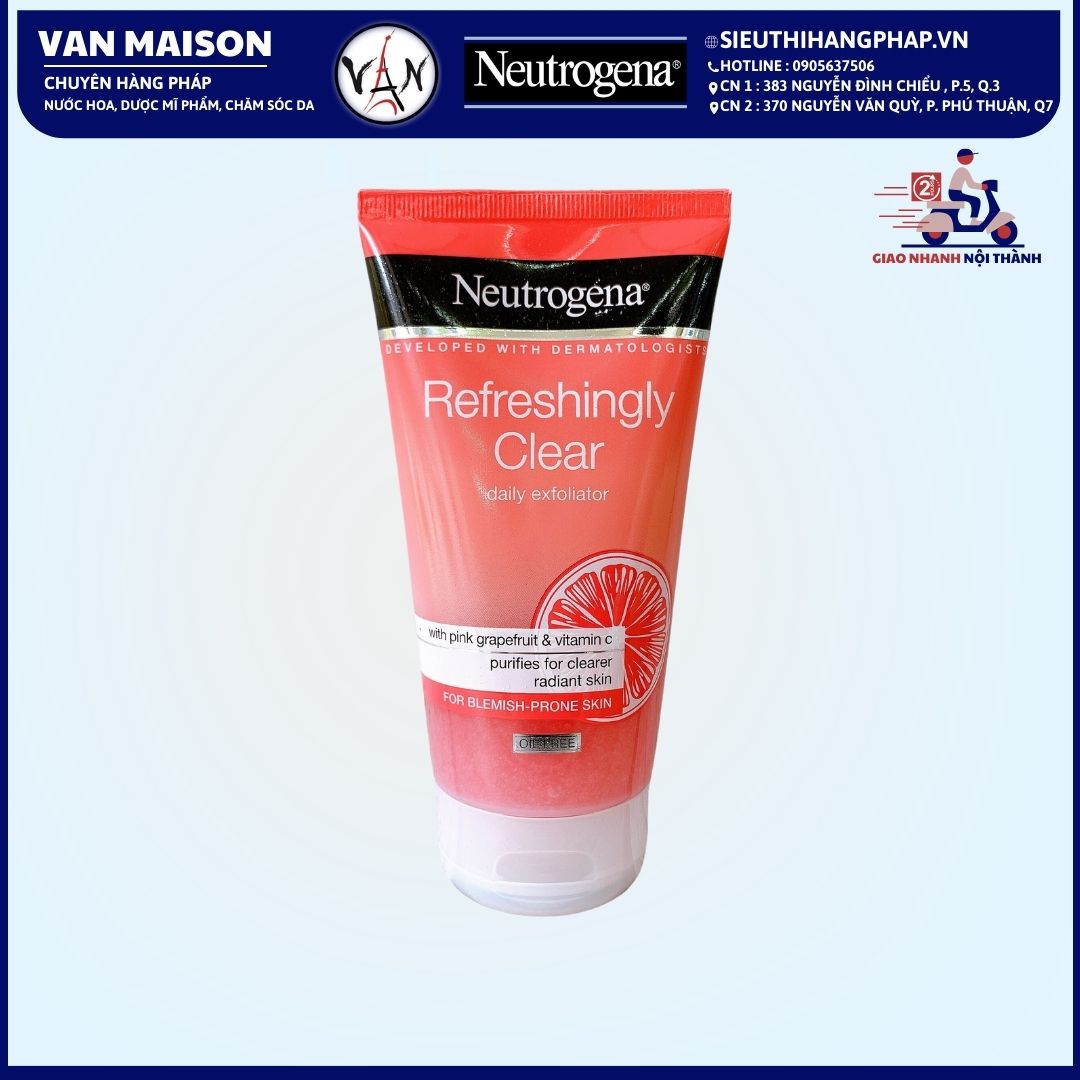 Sữa rửa mặt ,tẩy da chết neutrogena purete pamplemousse hương bưởi hồng 150ml dành cho mọi loại da