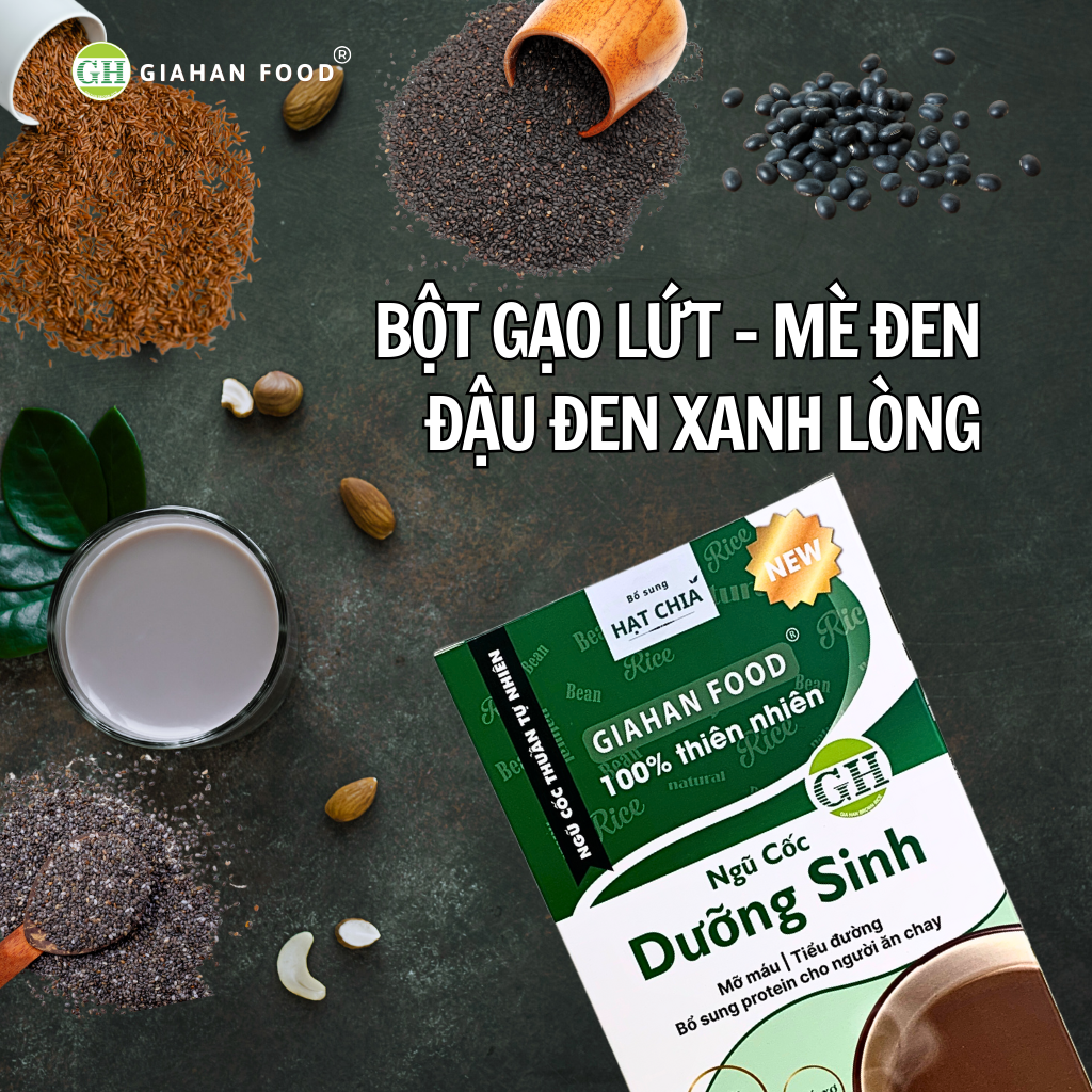 Bột Ngũ Cốc Gạo lứt, mè đen, đậu đen xanh lòng [500g], giàu chất xơ ,giúp ngủ ngon, nhuận tràng ,giúp cân bằng đường huyết, nguyên liệu thuần chay và bổ sung protein hoàn chỉnh , Bột ngũ cốc giàu chất xơ, đạm thực vật ,từ các hạt ngũ cốc ủ nảy mầm