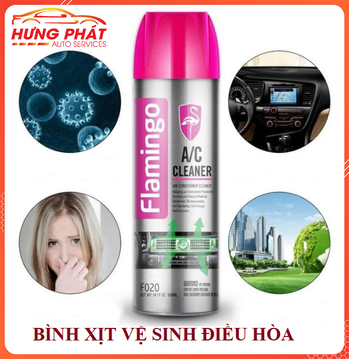 Bình xịt bọt vệ sinh khử mùi hôi điều hòa ô tô flamingo f020 500ml