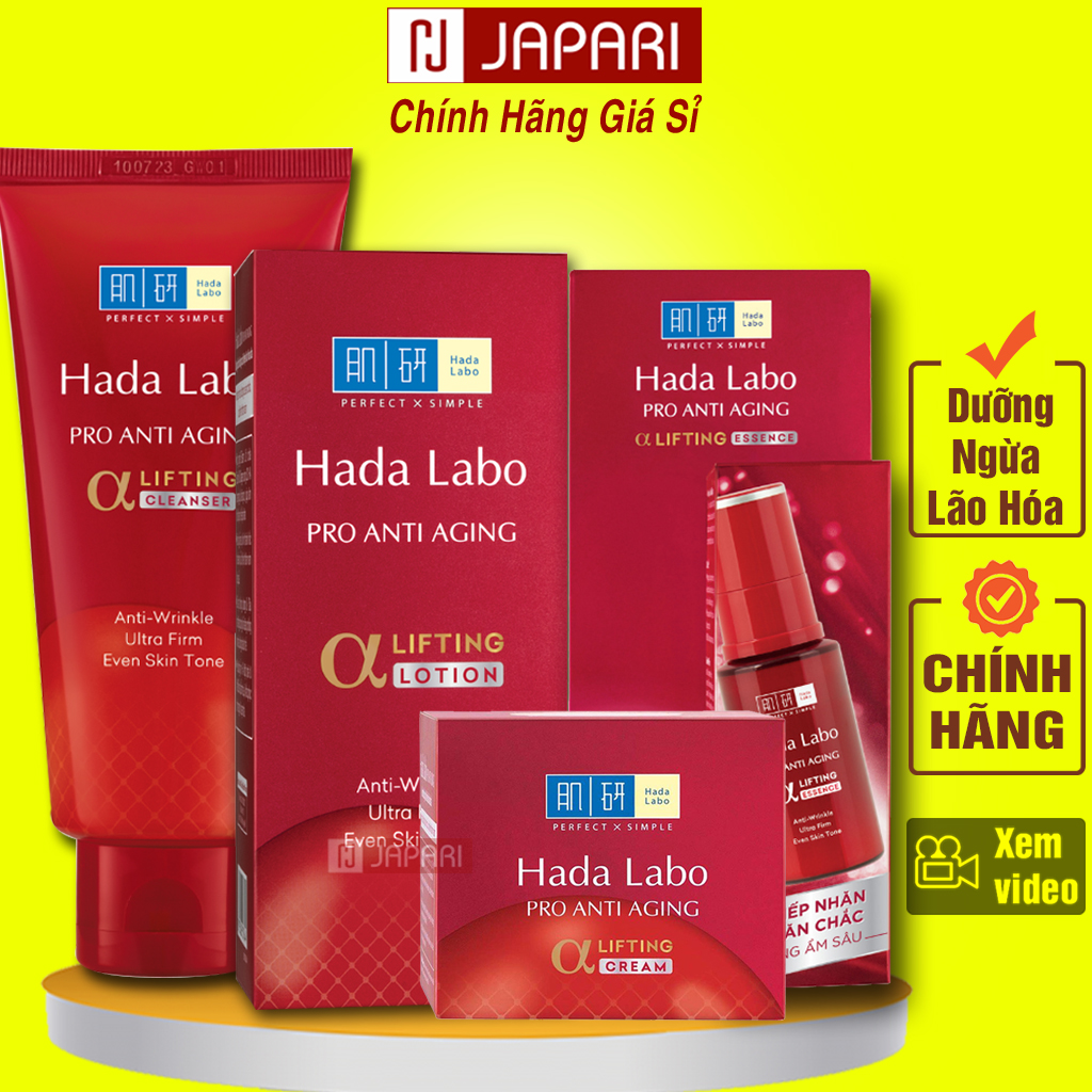 CHÍNH HÃNG Bộ Sản Phẩm Chăm Sóc Da Mặt COMBO HADA LABO ĐỎ Chống Lão Hóa Skincare Hadalabo ROHTO NHẬT Srm Sữa Rửa Mặt +Dung Dịch Dưỡng Da Lotion Kem Dưỡng Ẩm Cream Tinh Chất Chăm Sóc Da Essence - Mỹ Phẩm Giá Sỉ JAPARI
