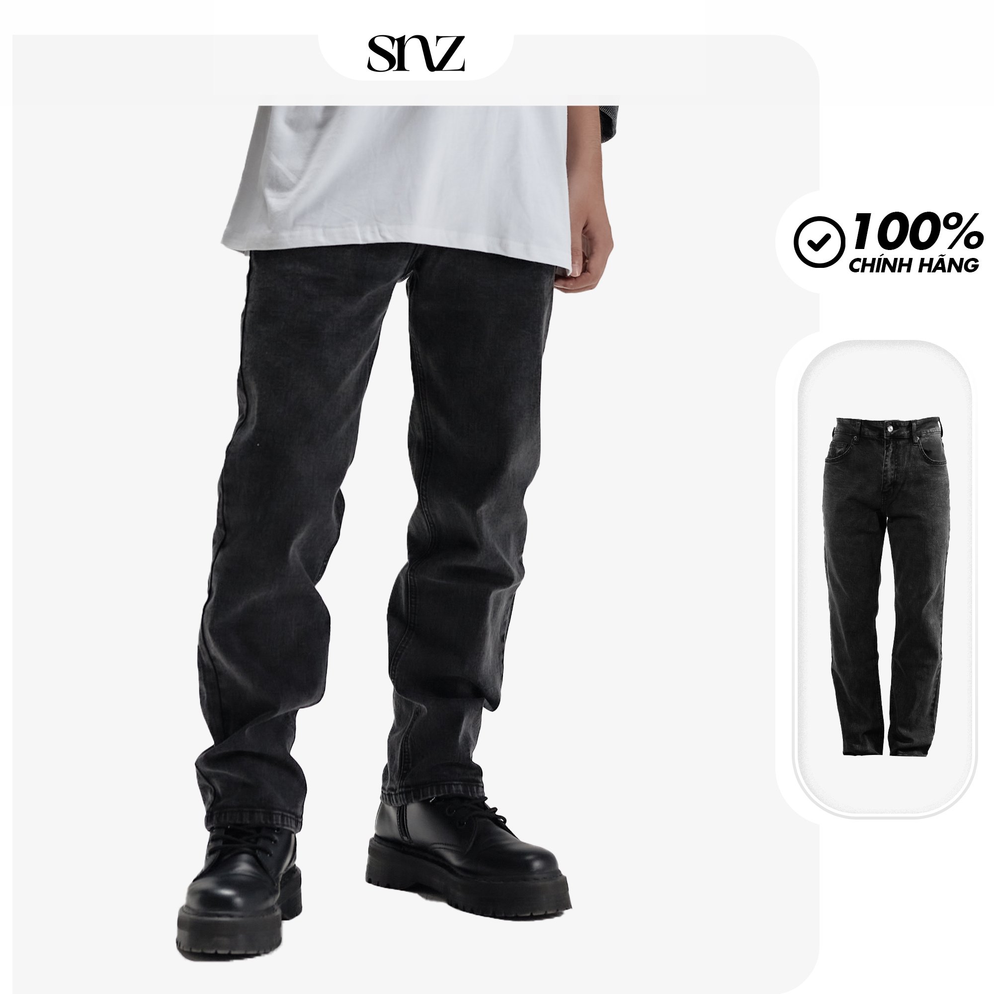 Quần jean baggy nam ống suông rộng dáng đứng SNAZZY STRAIGHT GREY