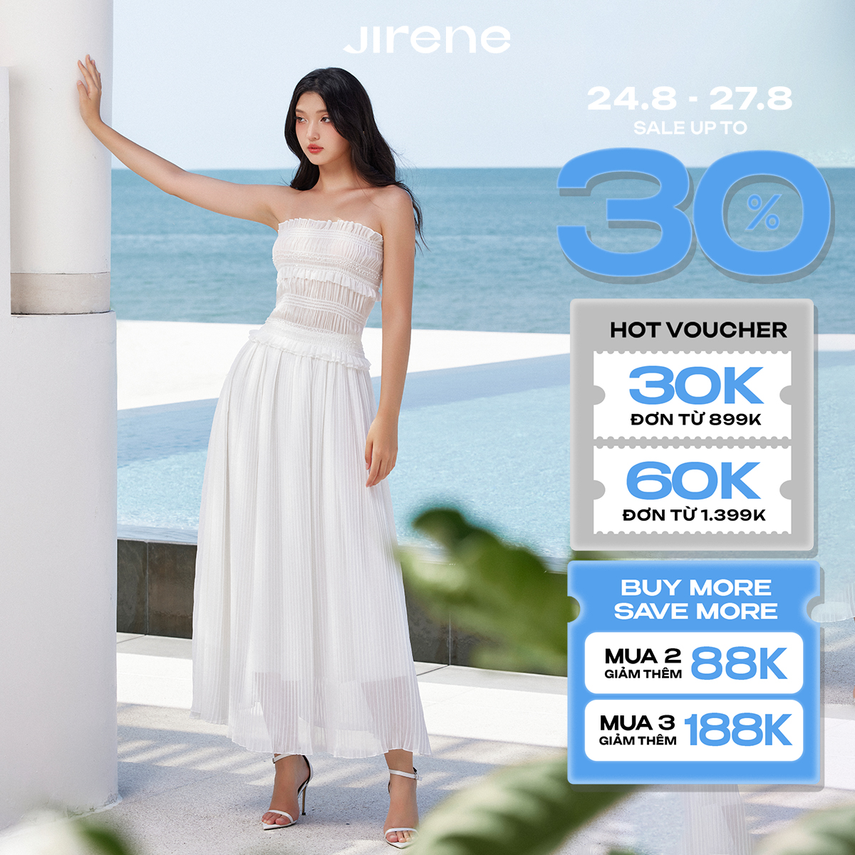 Sale up to 30% + vc 170k || sale up to 50% +vc 100k || jirene áo kiểu windy cúp ngực