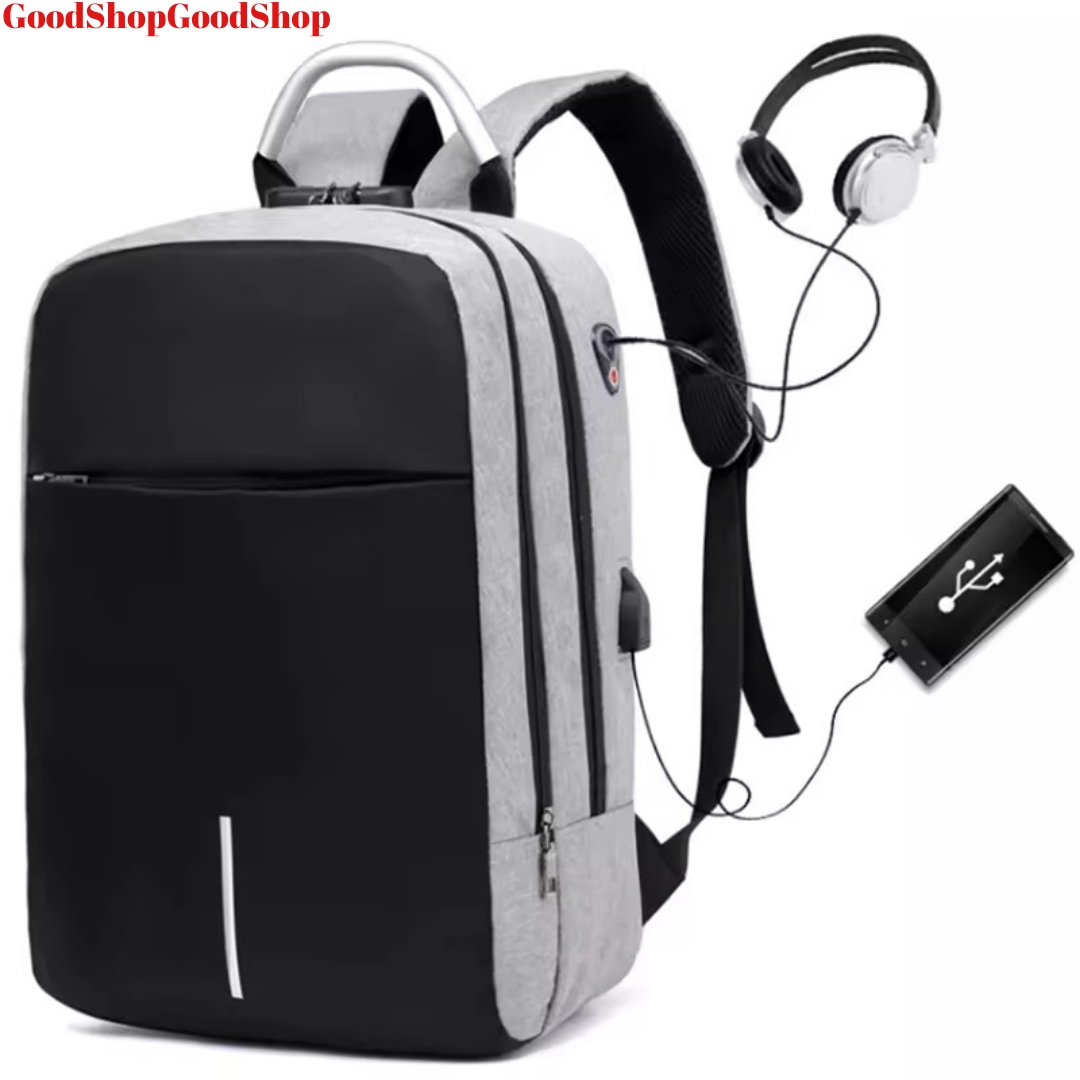 Balo Laptop nam và nữ vừa Laptop cỡ lớn và A4, thiết kế lỗ sạc và lỗ tai nghe, khóa mã số tiện dụng an toàn, chống thấm nước NEW-0003 ( tặng cáp nối sạc tiện lợi )