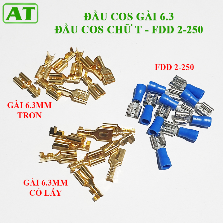 Đầu cos gài 6.3mm, đầu cos chữ T, cốt kẹp dây, cốt nối dây điện