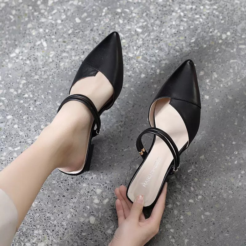 Sandal nữ mũi nhọn gót 2cm sục nữ mũi nhọn quai ngang đi được 3 kiểu. dép nữ