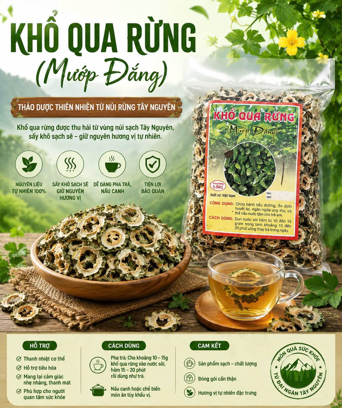 KHỔ QUA RỪNG (MƯỚP ĐẮNG) LÁT SẤY KHÔ – GÓI 500G - ĐẶC SẢN TÂY NGUYÊN ĐĂK LĂK