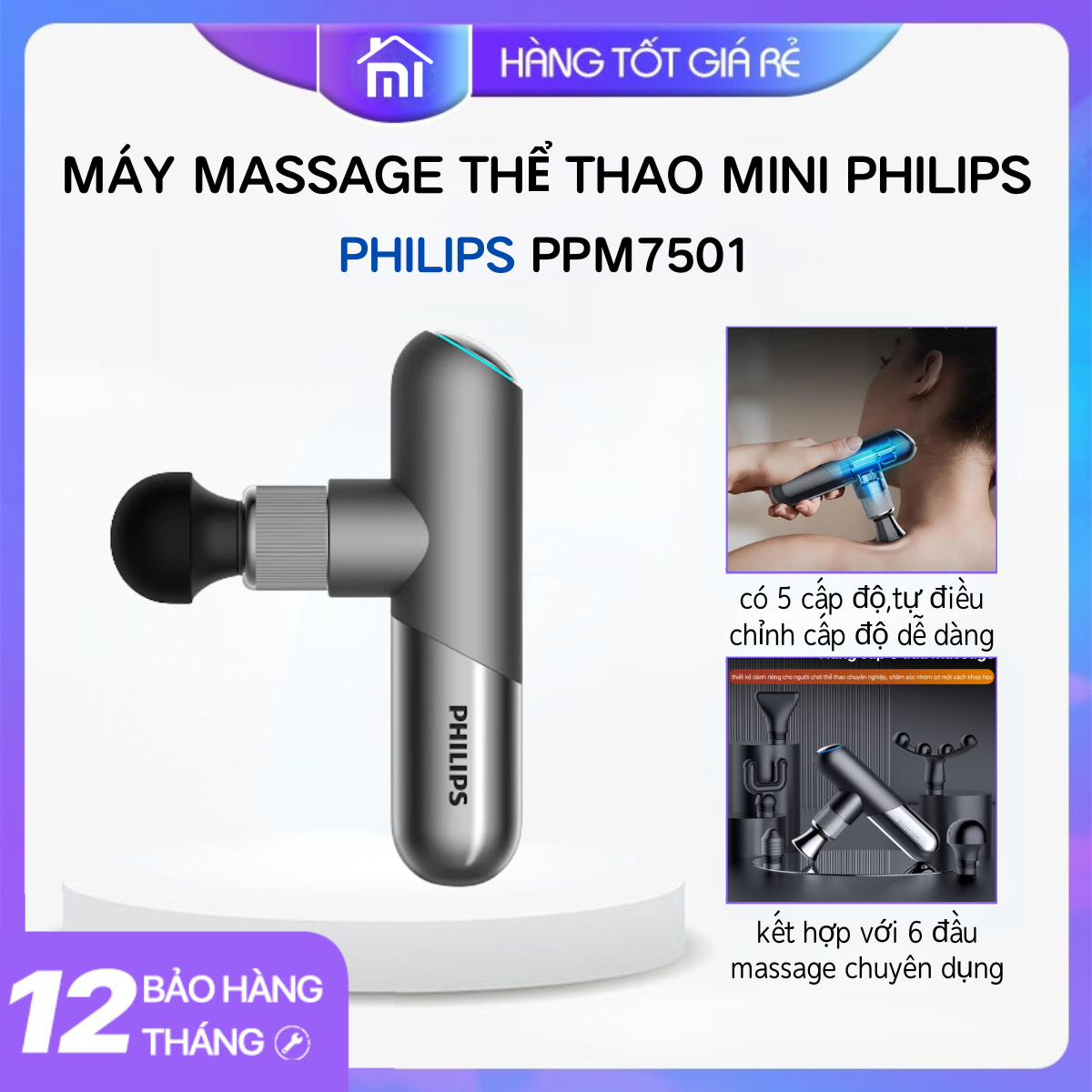 Súng massage cầm tay đa năng philips ppm7501 - hàng chính hãng - bảo hành 2 năm - mijia