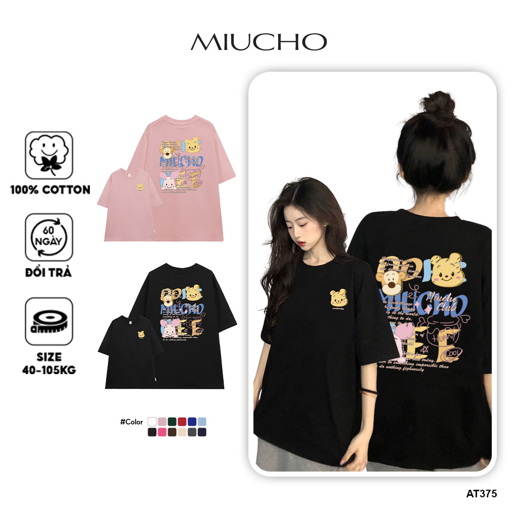  Áo thun unisex form rộng AT375 Miucho basic tee tay lỡ dành cho nam nữ in graphic 
