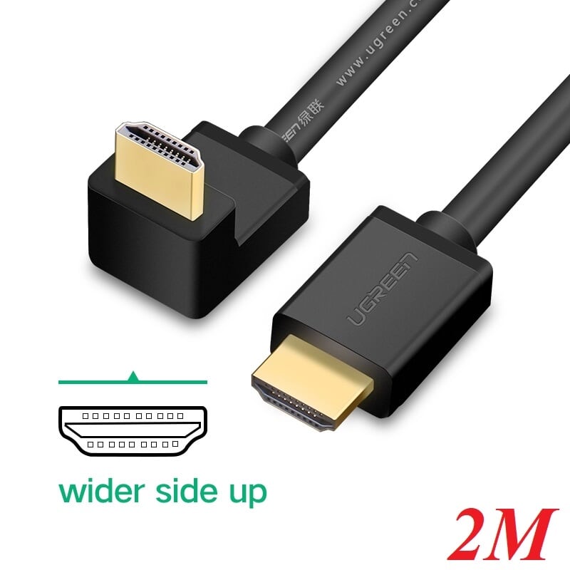 Ugreen 10173 2m màu đen cáp tín hiệu hdmi chuẩn 1.4 đầu bẻ góc 90 độ hd103