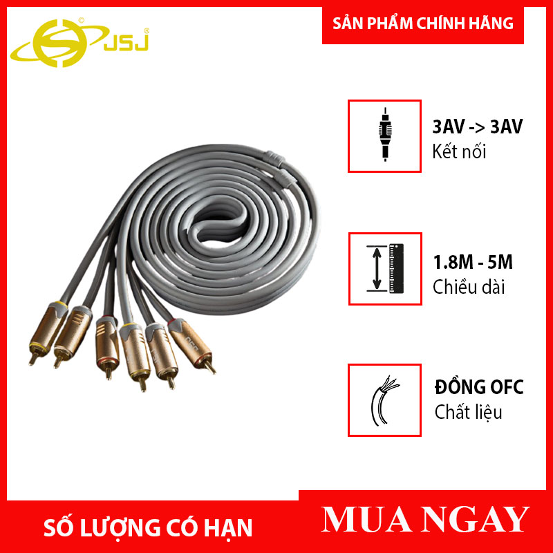 Dây Cáp Loa Tốt 6 Đầu Bông Sen (RCA) Dài 5m JSJ-6432