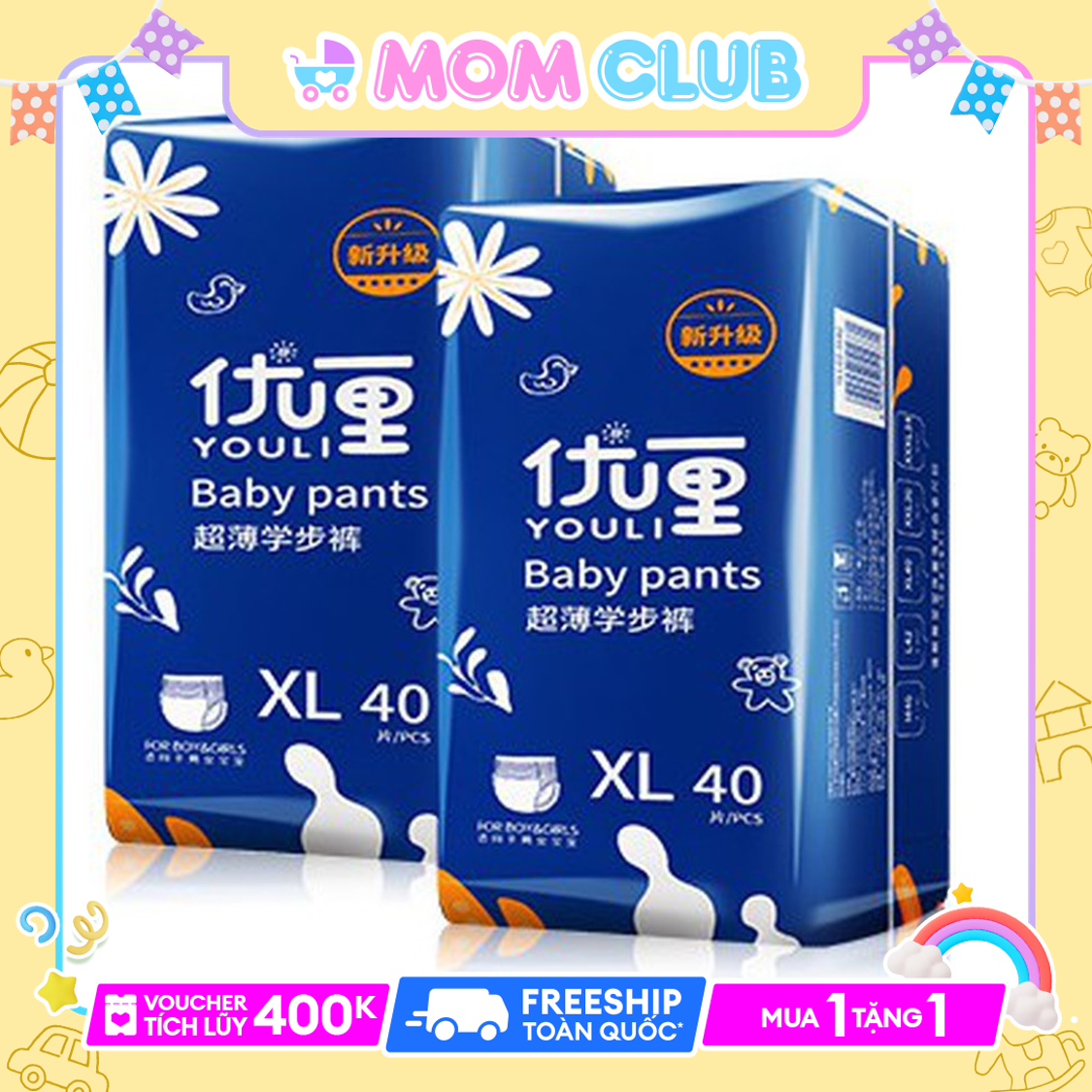 [HCM] Tã Bỉm YOULI XANH nội địa đủ Size S108/M92/M88/L84/XL80/XXL72/XXXL68.....