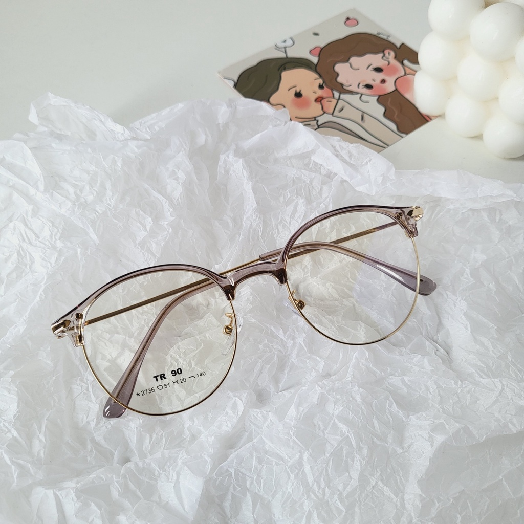 Gọng kính cận nam nữ mắt tròn kim loại thời trang 2736 - Kính mắt Miin Miin