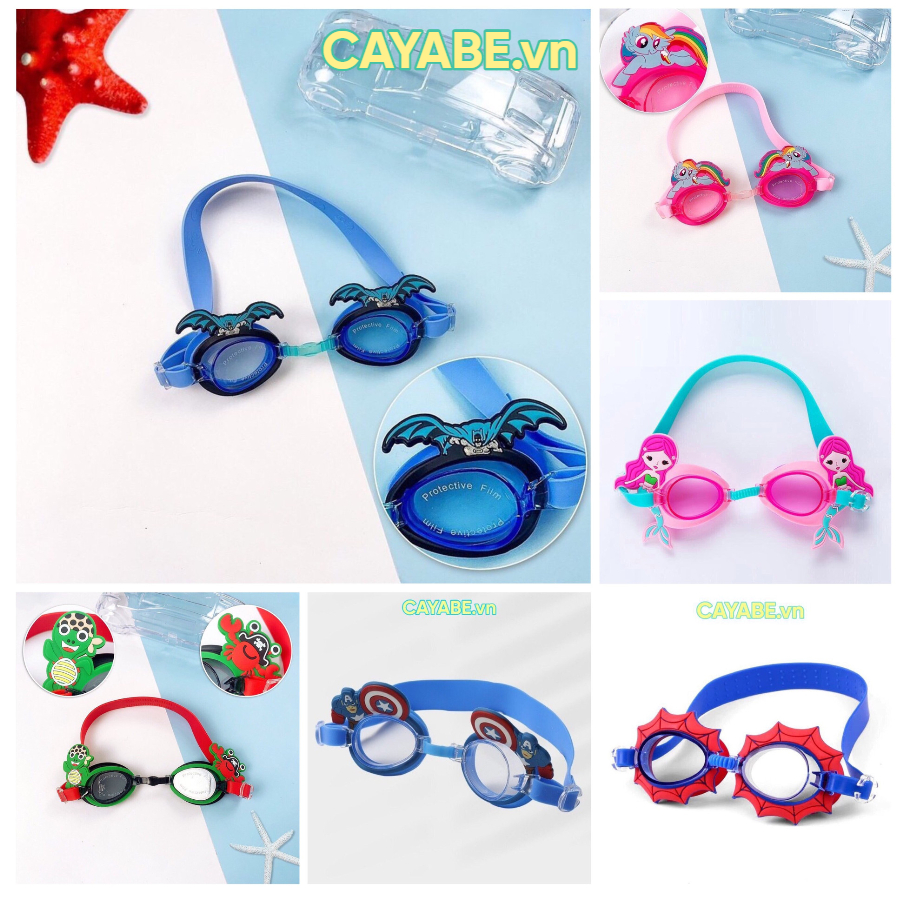 Kính bơi trẻ em CAYABE chống tia uv hoạt hình Ninja rùa xanh lá Spiderman