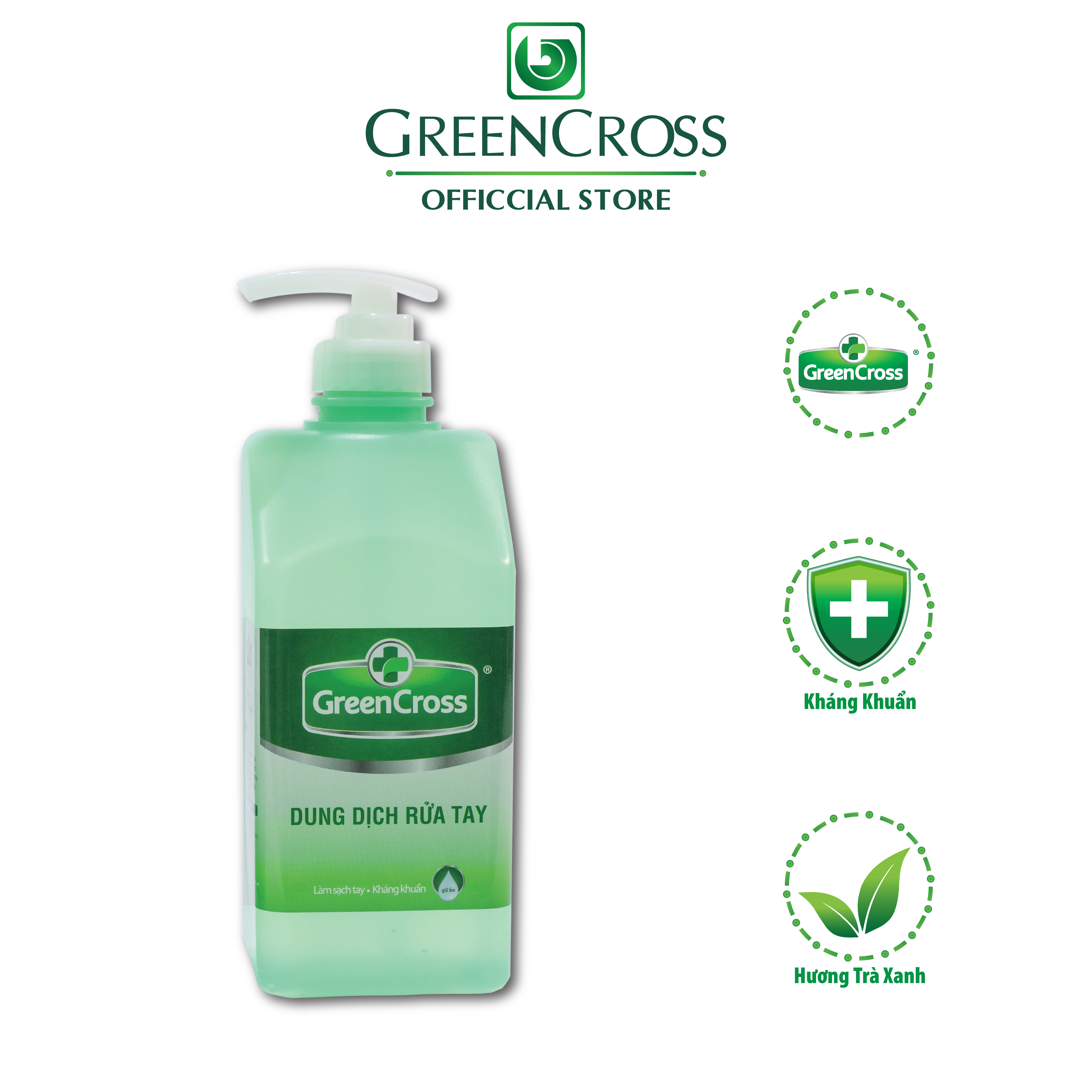 Nước rửa tay kháng khuẩn vượt trội Green Cross 500ml - Hương trà xanh